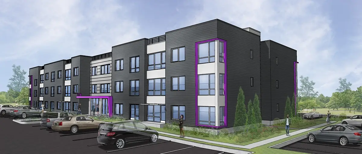 Rendering of River Pointe Apartments 3 Story Building in Ohio