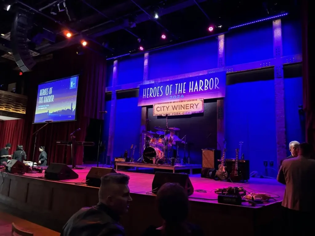 The stage at the "Heroes on the Harbor" event, held at City Winery in NYC.