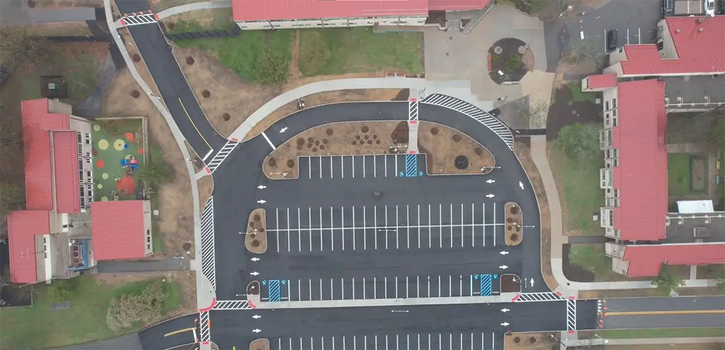 Aerial view of designed parking lot for Office of Mental Health at South Beach Hospital